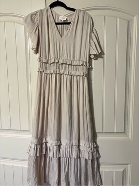 Bohome Cream Ruffle Tiered Midi Dress